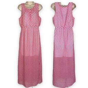 Delirious Los Angeles Maxi Dress Pink White Chevron Sleeveless Women Size Large